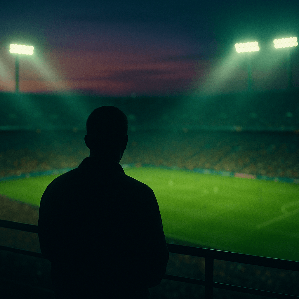 Estadio LATAM al atardecer con luces dramáticas